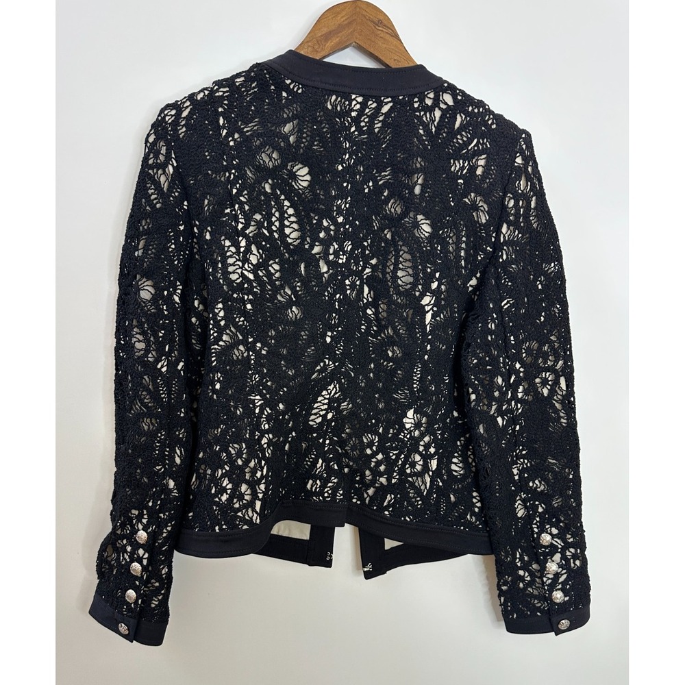 White House Black Market Stylist Jacket Black Floral Lace Crest Button Size 10 - Picture 11 of 12